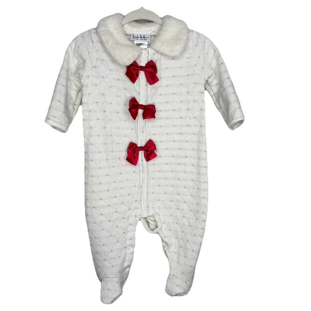 Nicole‎ Miller Girls 6-9 Months Beautiful Christmas Sleeper Red Bows Faux Fur